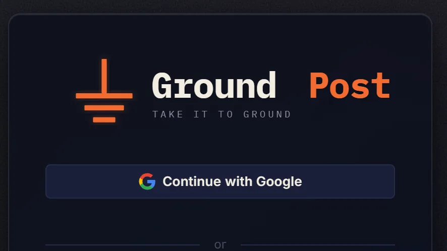 GroundPost, a community platform for tradespeople, at its sign-in screen.
